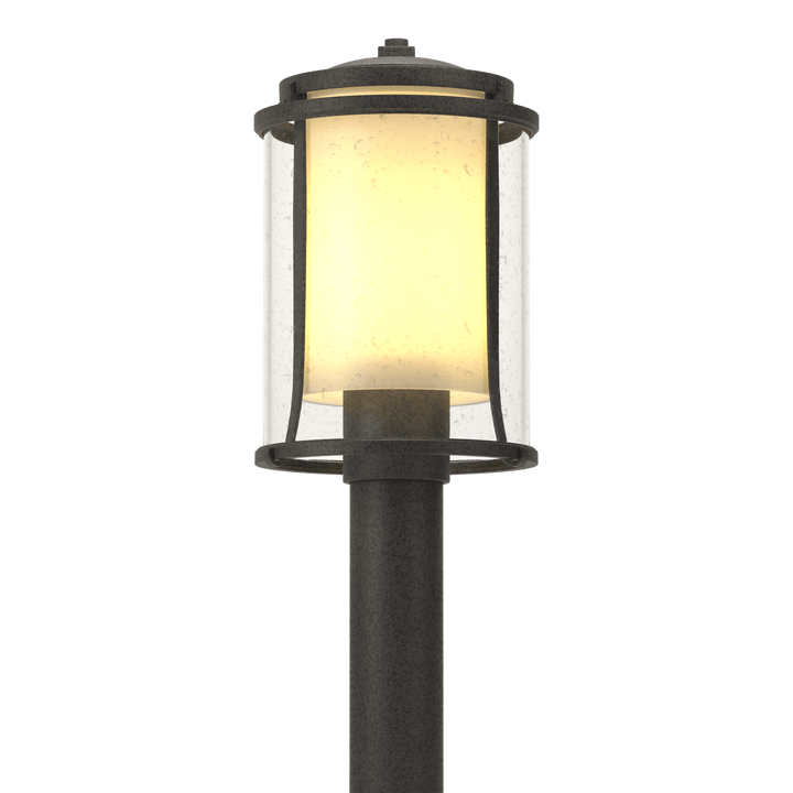 Hubbardton Forge Meridian Outdoor Post Light Pier & Post Mount Lights Hubbardton Forge Coastal Natural Iron Seeded Glass with Opal Diffuser (ZS)