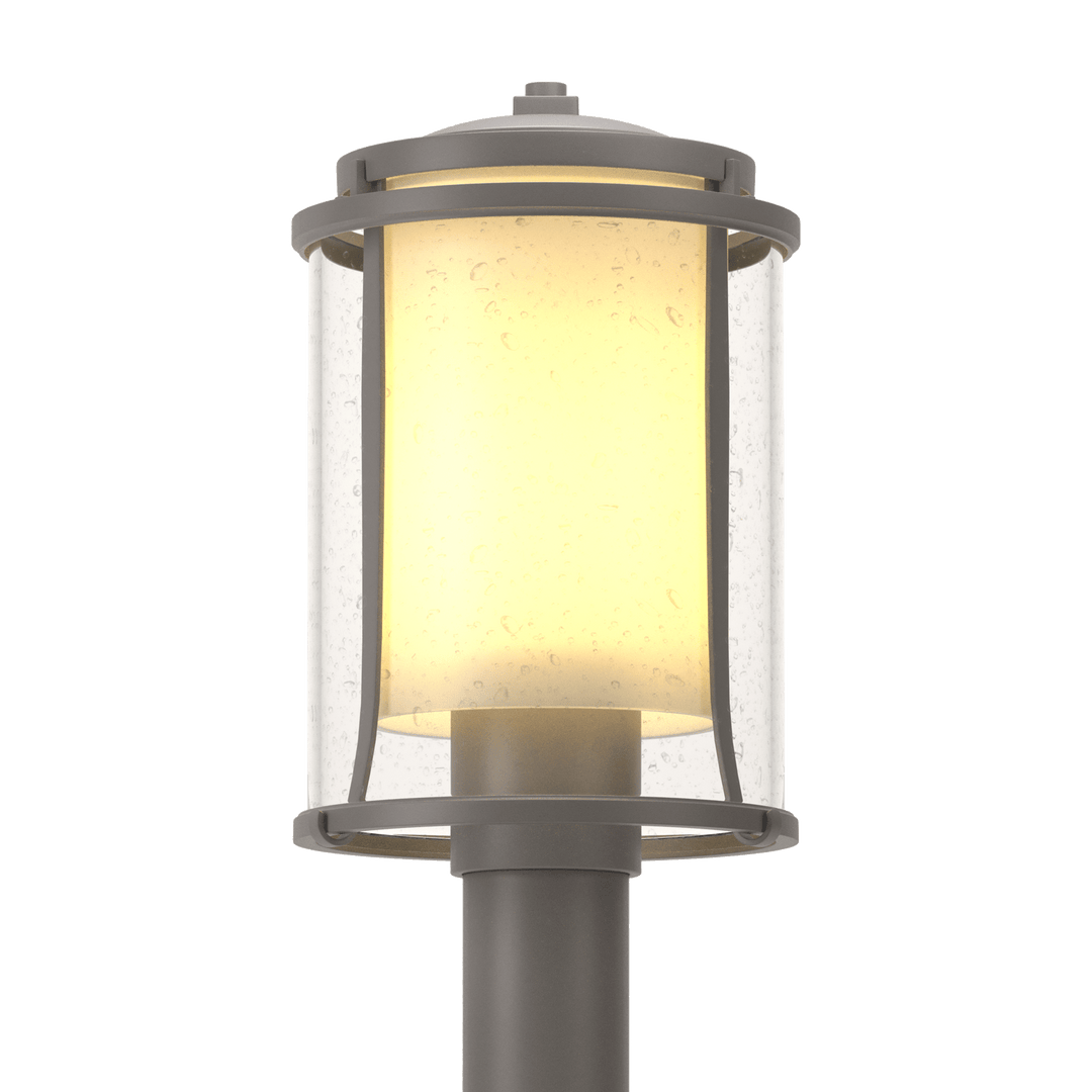 Hubbardton Forge Meridian Outdoor Post Light Pier & Post Mount Lights Hubbardton Forge Coastal Burnished Steel Seeded Glass with Opal Diffuser (ZS)