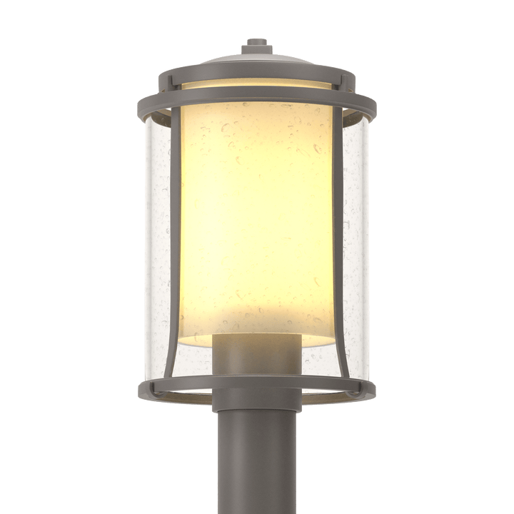 Hubbardton Forge Meridian Outdoor Post Light Pier & Post Mount Lights Hubbardton Forge Coastal Burnished Steel Seeded Glass with Opal Diffuser (ZS)