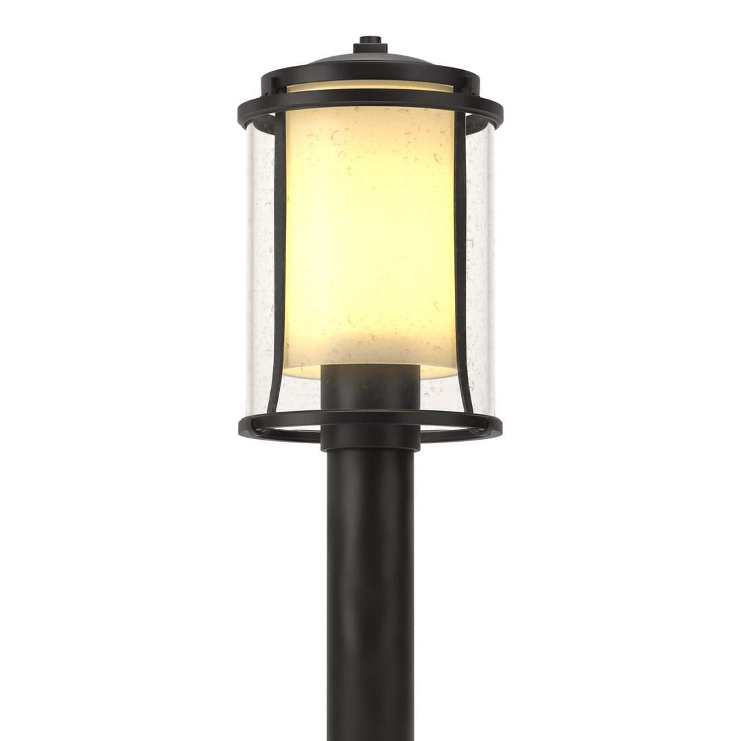 Hubbardton Forge Meridian Outdoor Post Light Pier & Post Mount Lights Hubbardton Forge Coastal Black Seeded Glass with Opal Diffuser (ZS)