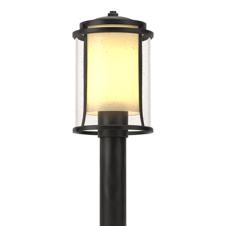 Hubbardton Forge Meridian Outdoor Post Light Pier & Post Mount Lights Hubbardton Forge Coastal Black Seeded Glass with Opal Diffuser (ZS)