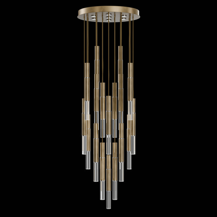 Fine Art Handcrafted Lighting Antonia 31"W Round Pendant in Standard Gold Leaf, Nickel, No Parchment/Same as Finish (100018-320)
