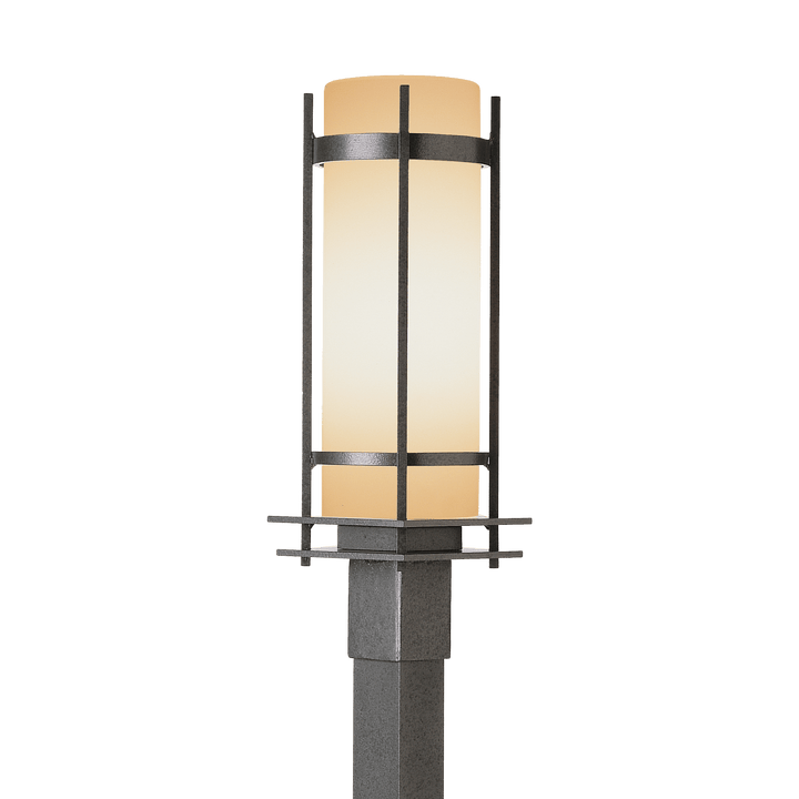 Hubbardton Forge Banded Outdoor Post Light Pier & Post Mount Lights Hubbardton Forge Coastal Natural Iron Opal Glass (GG)