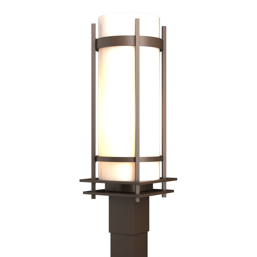 Hubbardton Forge Banded Outdoor Post Light Pier & Post Mount Lights Hubbardton Forge Coastal Bronze Opal Glass (GG)