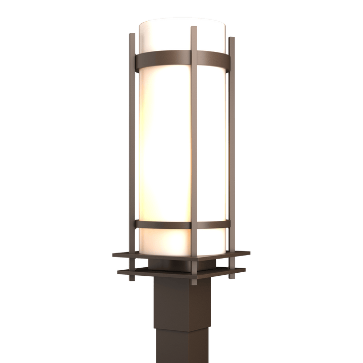 Hubbardton Forge Banded Outdoor Post Light Pier & Post Mount Lights Hubbardton Forge Coastal Bronze Opal Glass (GG)