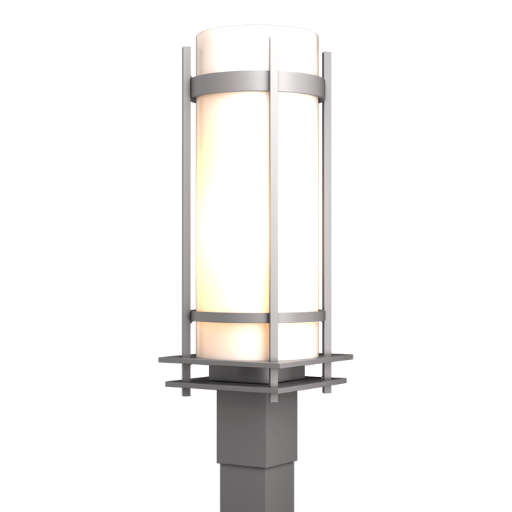 Hubbardton Forge Banded Outdoor Post Light Pier & Post Mount Lights Hubbardton Forge Coastal Burnished Steel Opal Glass (GG)