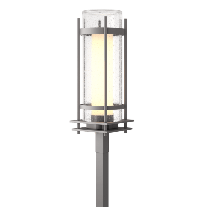 Hubbardton Forge Torch Outdoor Post Light Pier & Post Mount Lights Hubbardton Forge Coastal Burnished Steel Seeded Glass with Opal Diffuser (ZS)