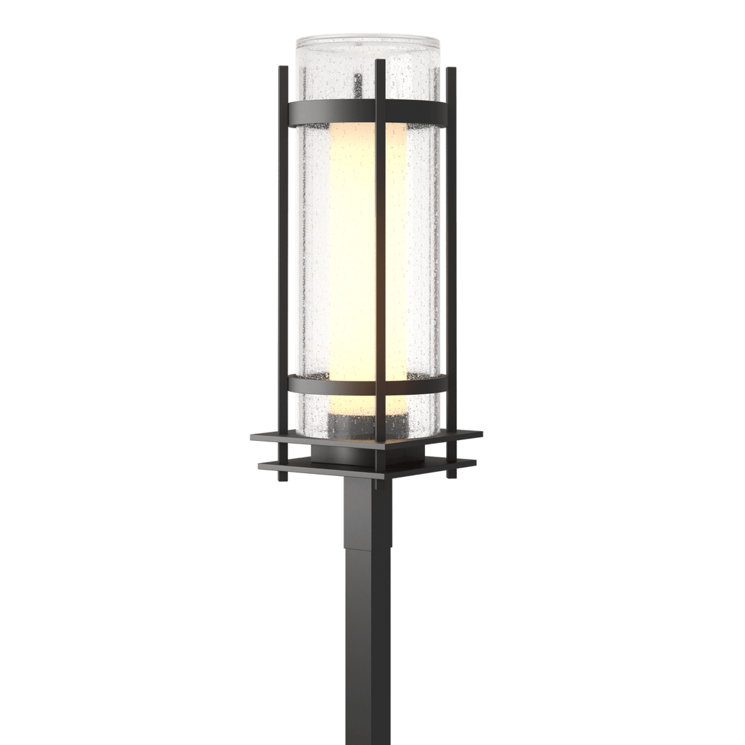 Hubbardton Forge Torch Outdoor Post Light Pier & Post Mount Lights Hubbardton Forge Coastal Black Seeded Glass with Opal Diffuser (ZS)