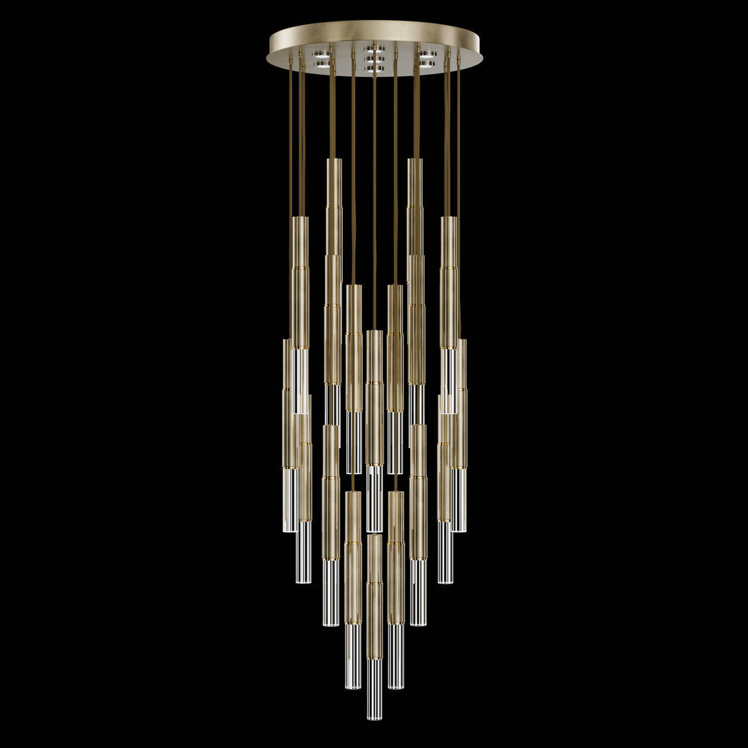 Fine Art Handcrafted Lighting Antonia 31"W Round Pendant in Standard Soft Gold Leaf, Brass, No Parchment/Same as Finish (100018-510)