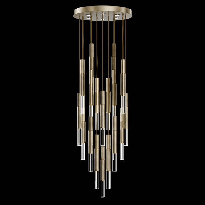 Fine Art Handcrafted Lighting Antonia 31"W Round Pendant in Standard Soft Gold Leaf, Brass, No Parchment/Same as Finish (100018-510)
