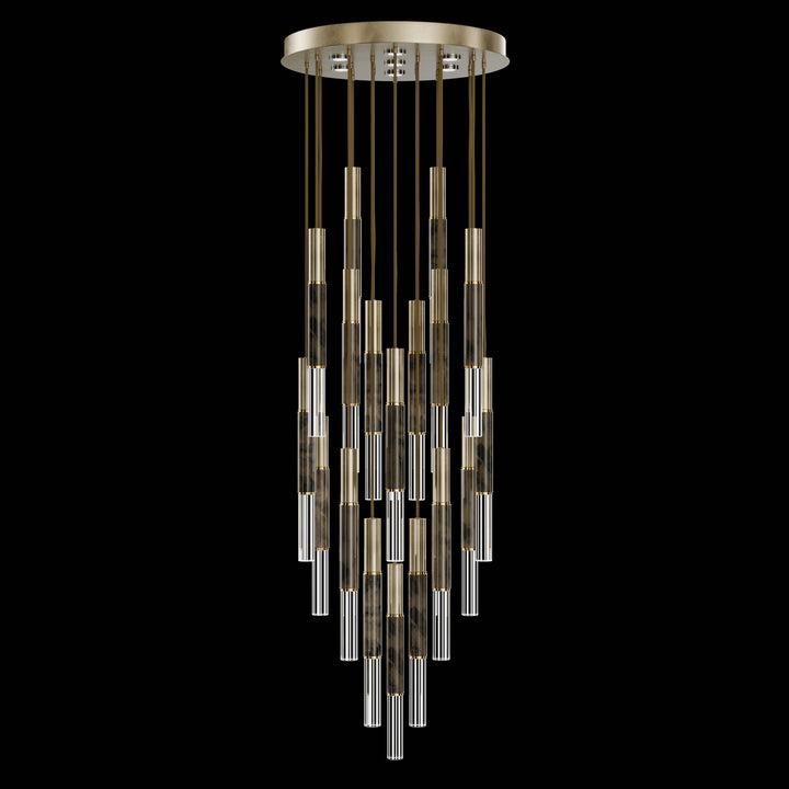 Fine Art Handcrafted Lighting Antonia 31"W Round Pendant in Standard Soft Gold Leaf, Brass, Charcoal (100018-511)