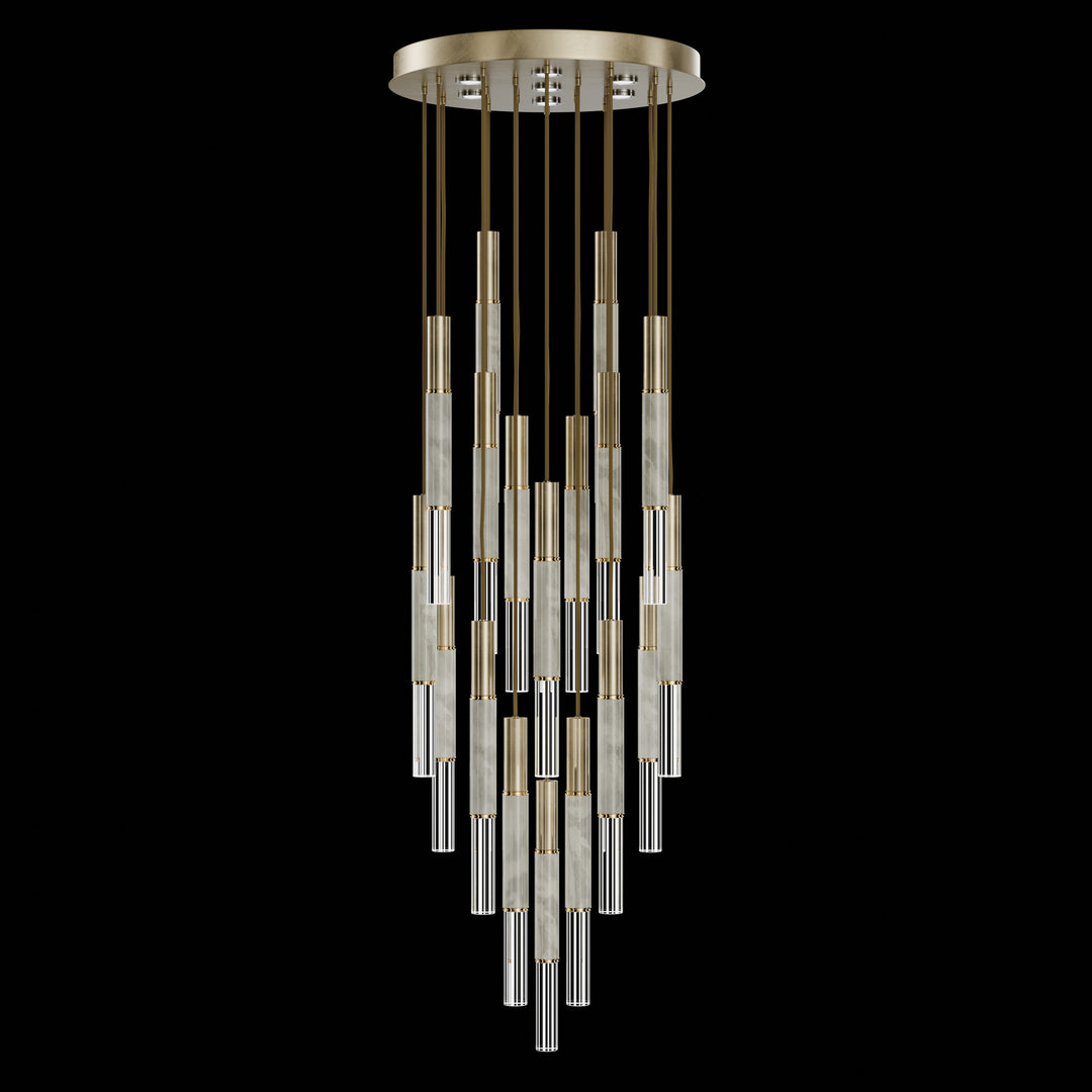 Fine Art Handcrafted Lighting Antonia 31"W Round Pendant in Standard Soft Gold Leaf, Brass, Smoke (100018-512)