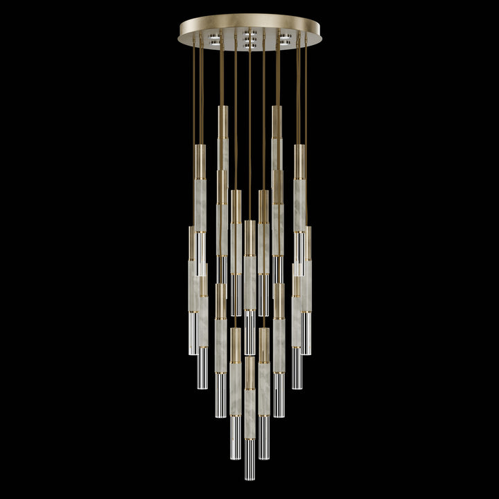 Fine Art Handcrafted Lighting Antonia 31"W Round Pendant in Standard Soft Gold Leaf, Brass, Smoke (100018-512)