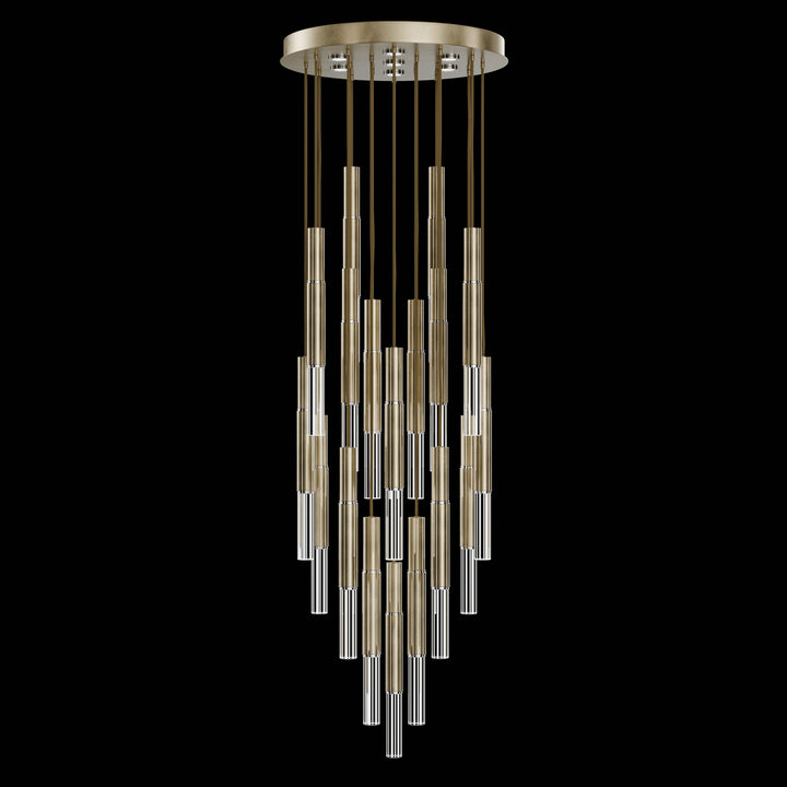 Fine Art Handcrafted Lighting Antonia 31"W Round Pendant in Standard Soft Gold Leaf, Nickel, No Parchment/Same as Finish (100018-520)