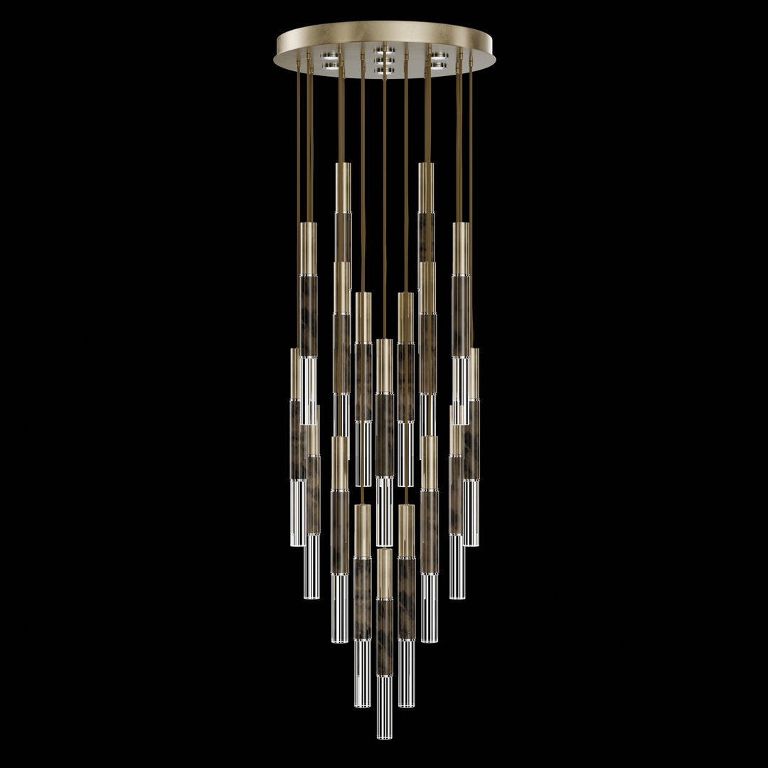 Fine Art Handcrafted Lighting Antonia 31"W Round Pendant in Standard Soft Gold Leaf, Nickel, Charcoal (100018-521)