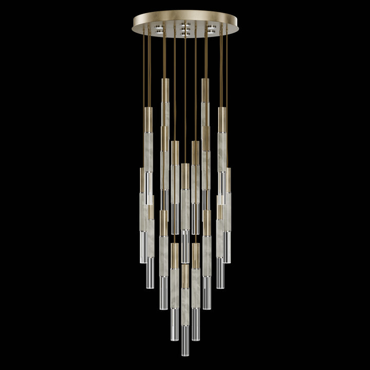 Fine Art Handcrafted Lighting Antonia 31"W Round Pendant in Standard Soft Gold Leaf, Nickel, Smoke (100018-522)