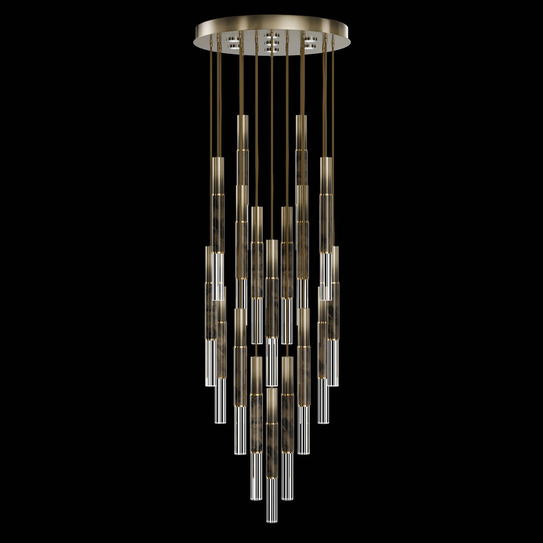 Fine Art Handcrafted Lighting Antonia 31"W Round Pendant in Soft Ombre Bronze, Brass, Charcoal (100018-611)