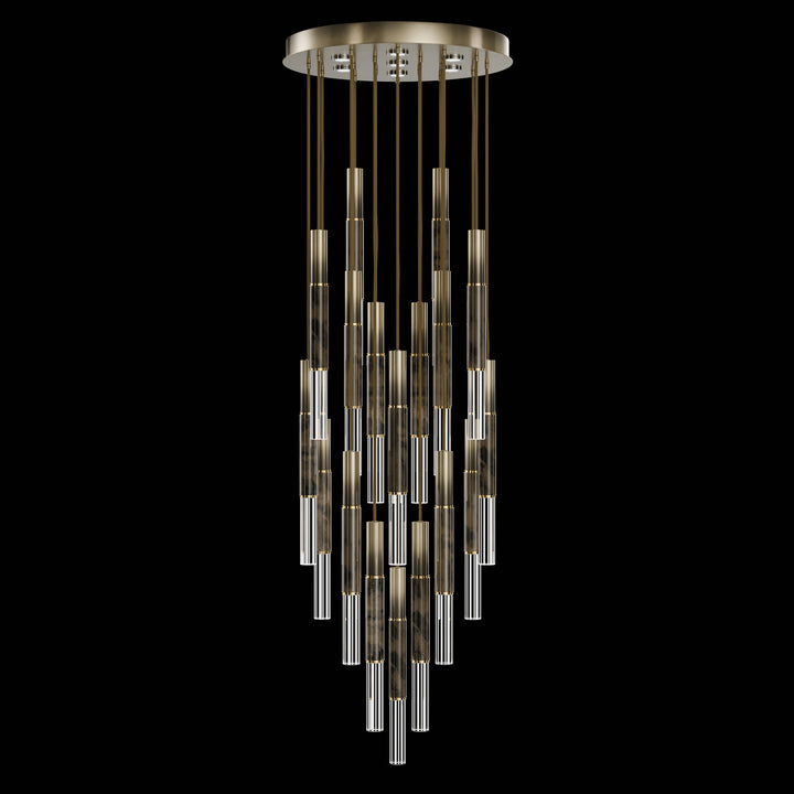 Fine Art Handcrafted Lighting Antonia 31"W Round Pendant in Soft Ombre Bronze, Brass, Charcoal (100018-611)