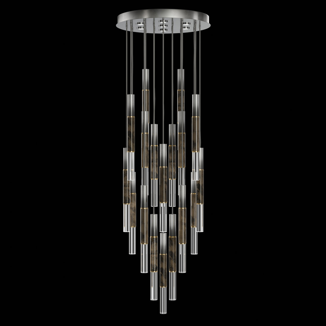 Fine Art Handcrafted Lighting Antonia 31"W Round Pendant in Soft Ombre Silver Leaf, Brass, Charcoal (100018-711)