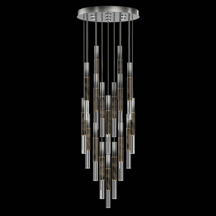 Fine Art Handcrafted Lighting Antonia 31"W Round Pendant in Soft Ombre Silver Leaf, Brass, Charcoal (100018-711)