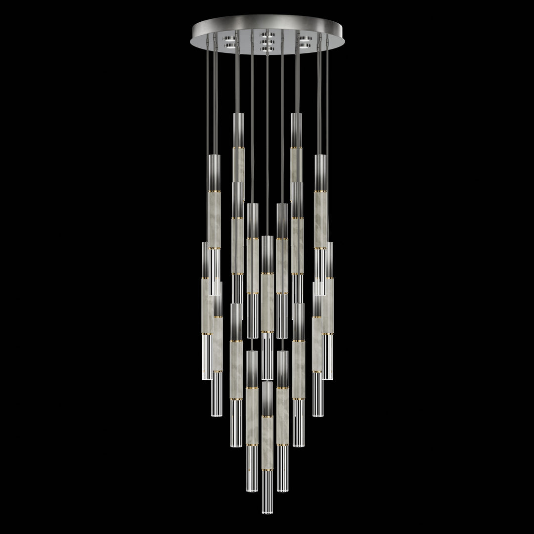 Fine Art Handcrafted Lighting Antonia 31"W Round Pendant in Soft Ombre Silver Leaf, Brass, Smoke (100018-712)