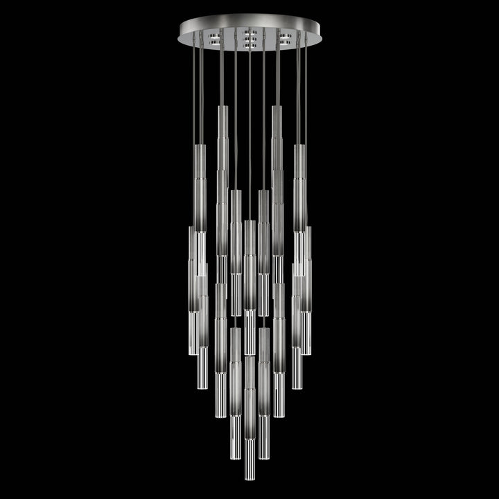 Fine Art Handcrafted Lighting Antonia 31"W Round Pendant in Soft Ombre Silver Leaf, Nickel, No Parchment/Same as Finish (100018-720)