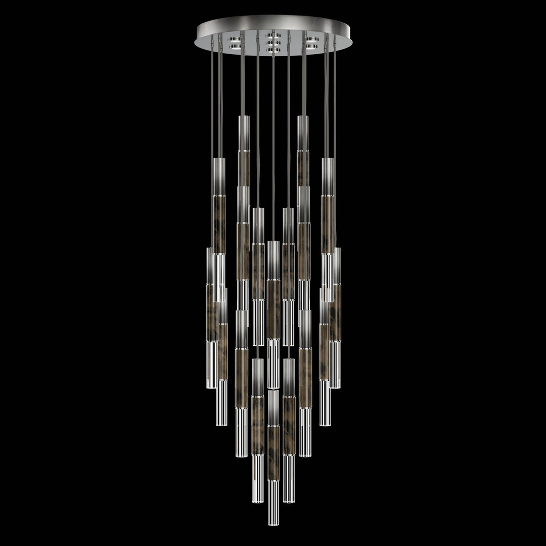 Fine Art Handcrafted Lighting Antonia 31"W Round Pendant in Soft Ombre Silver Leaf, Nickel, Charcoal (100018-721)