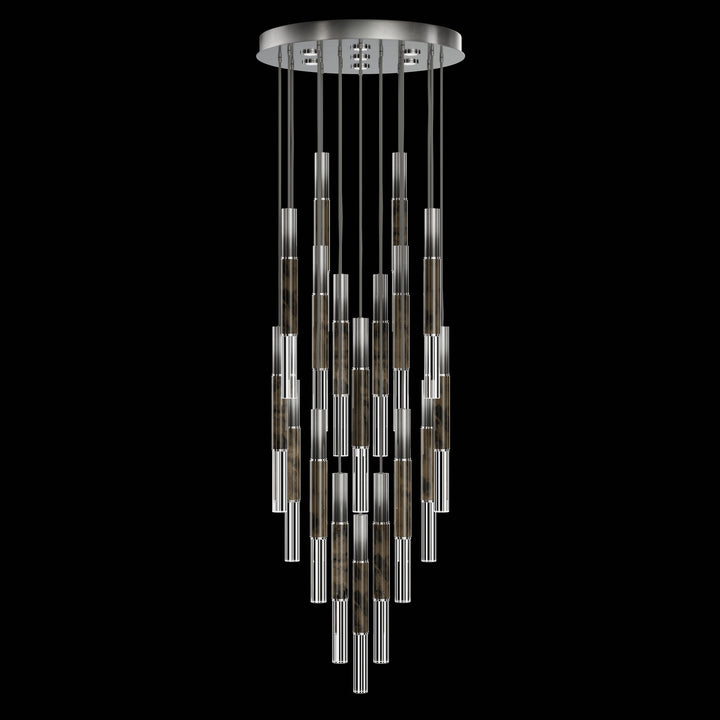 Fine Art Handcrafted Lighting Antonia 31"W Round Pendant in Soft Ombre Silver Leaf, Nickel, Charcoal (100018-721)
