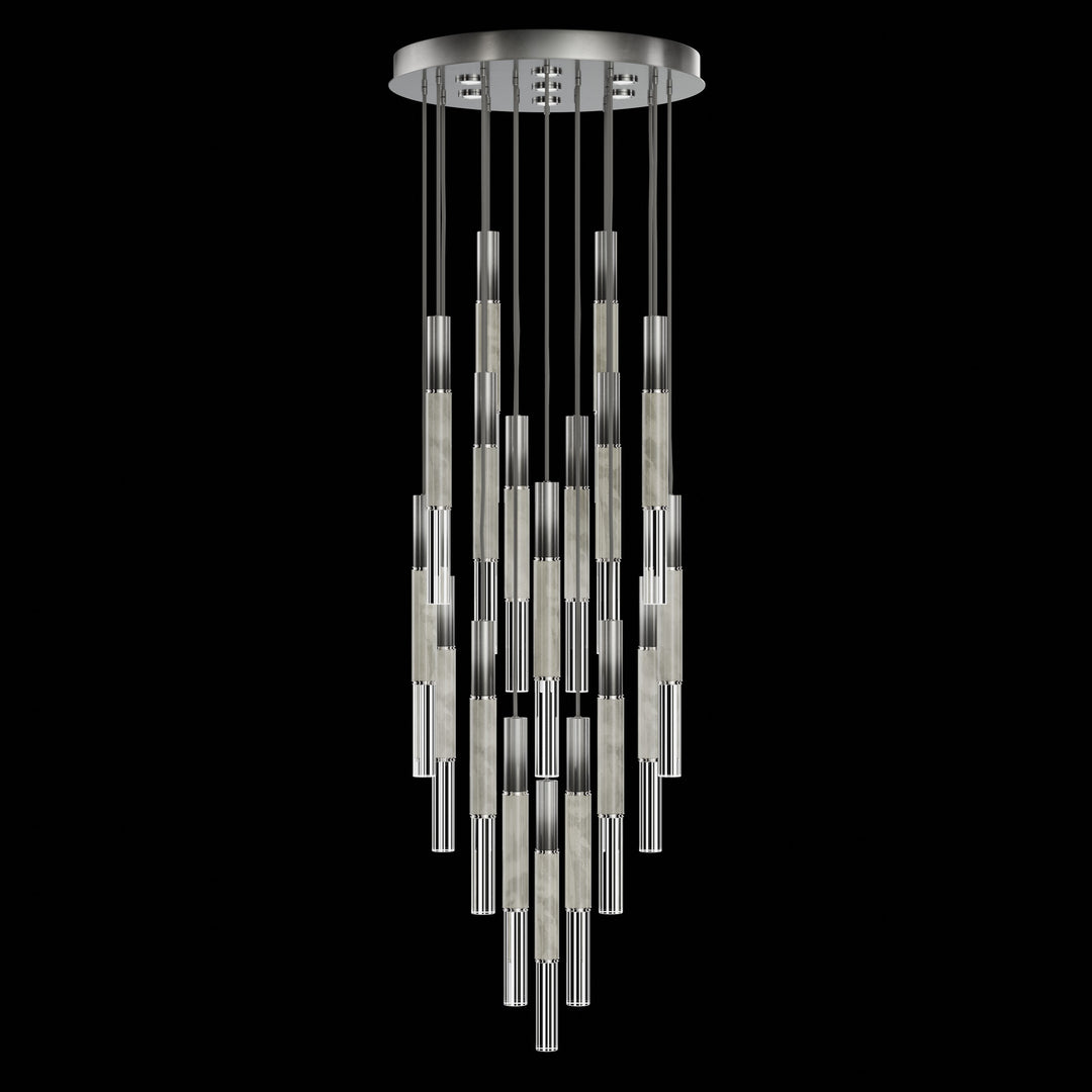 Fine Art Handcrafted Lighting Antonia 31"W Round Pendant in Soft Ombre Silver Leaf, Nickel, Smoke (100018-722)