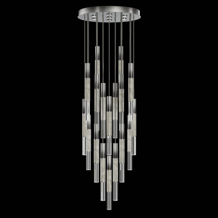 Fine Art Handcrafted Lighting Antonia 31"W Round Pendant in Soft Ombre Silver Leaf, Nickel, Smoke (100018-722)