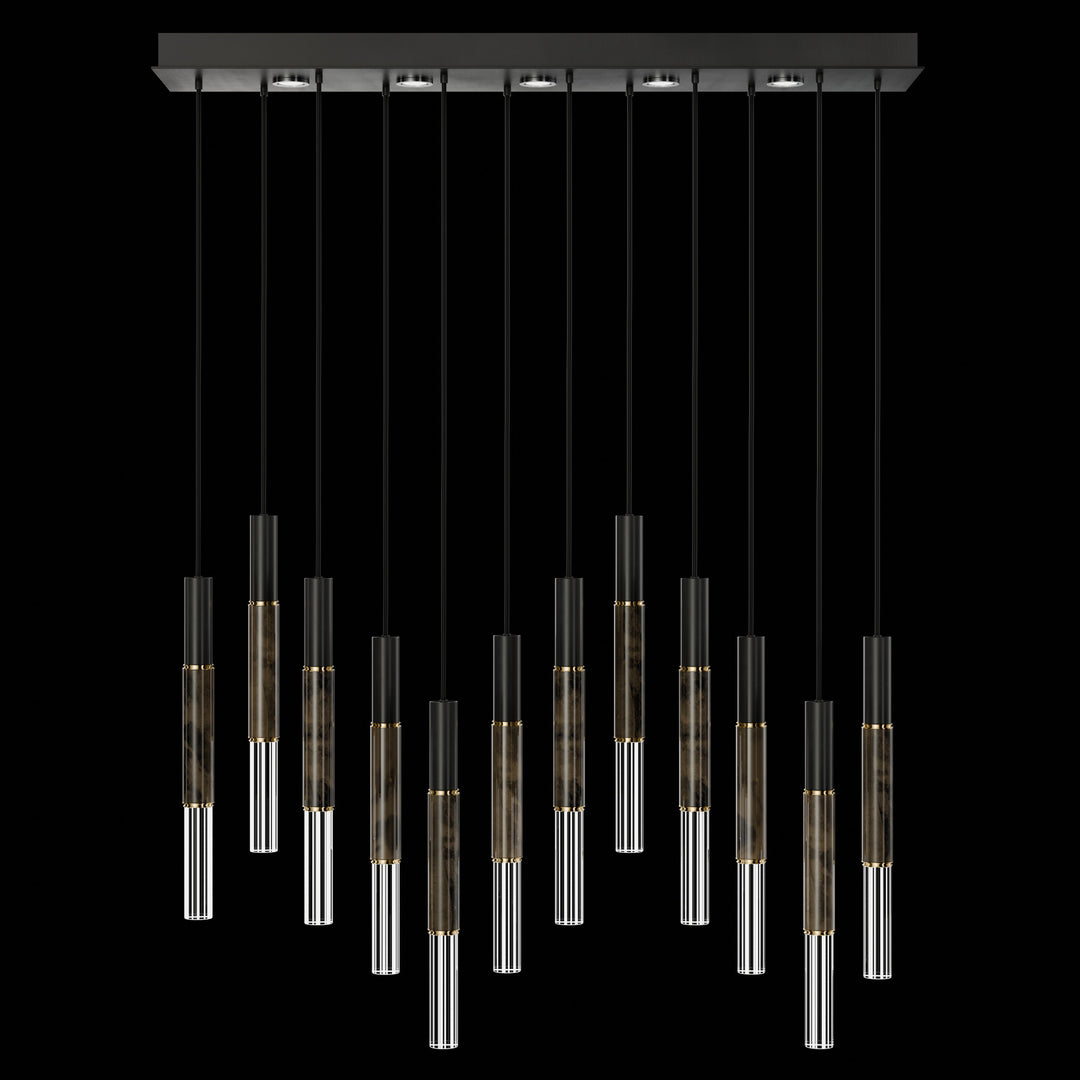 Fine Art Handcrafted Lighting Antonia 61"W Rectangular Pendant in Standard Black Iron, Brass, Charcoal (100019-111)