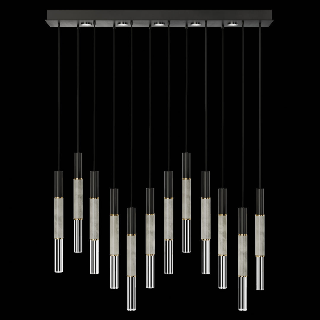 Fine Art Handcrafted Lighting Antonia 61"W Rectangular Pendant in Standard Black Iron, Brass, Smoke (100019-112)