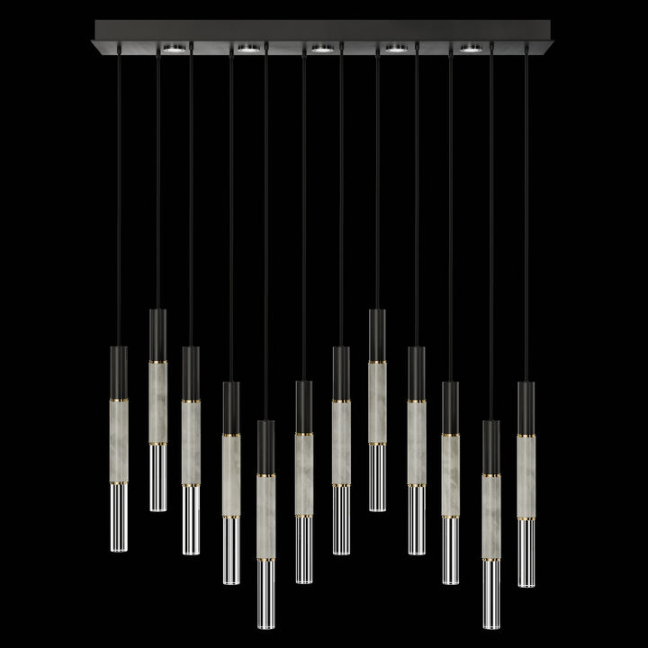Fine Art Handcrafted Lighting Antonia 61"W Rectangular Pendant in Standard Black Iron, Brass, Smoke (100019-112)