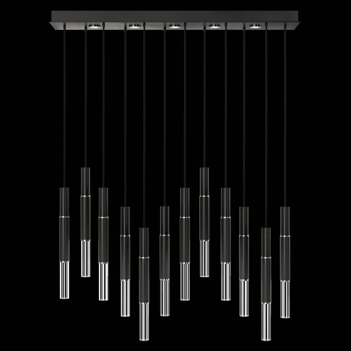 Fine Art Handcrafted Lighting Antonia 61"W Rectangular Pendant in Standard Black Iron, Nickel, No Parchment/Same as Finish (100019-120)