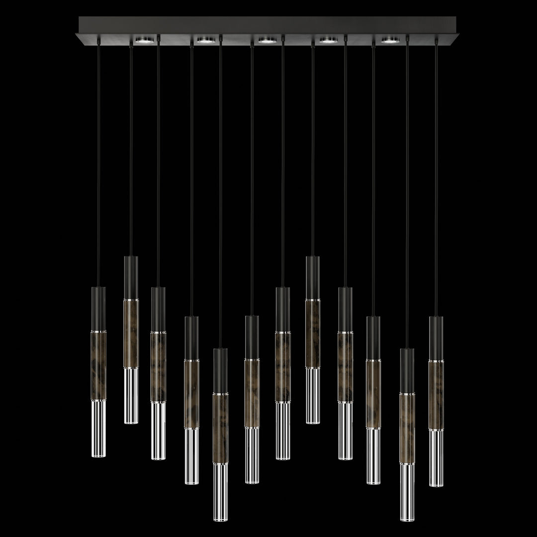 Fine Art Handcrafted Lighting Antonia 61"W Rectangular Pendant in Standard Black Iron, Nickel, Charcoal (100019-121)