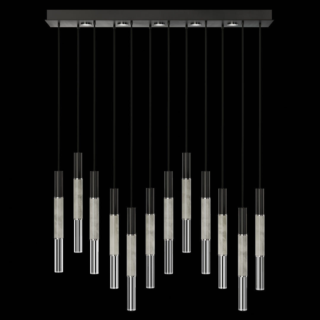 Fine Art Handcrafted Lighting Antonia 61"W Rectangular Pendant in Standard Black Iron, Nickel, Smoke (100019-122)
