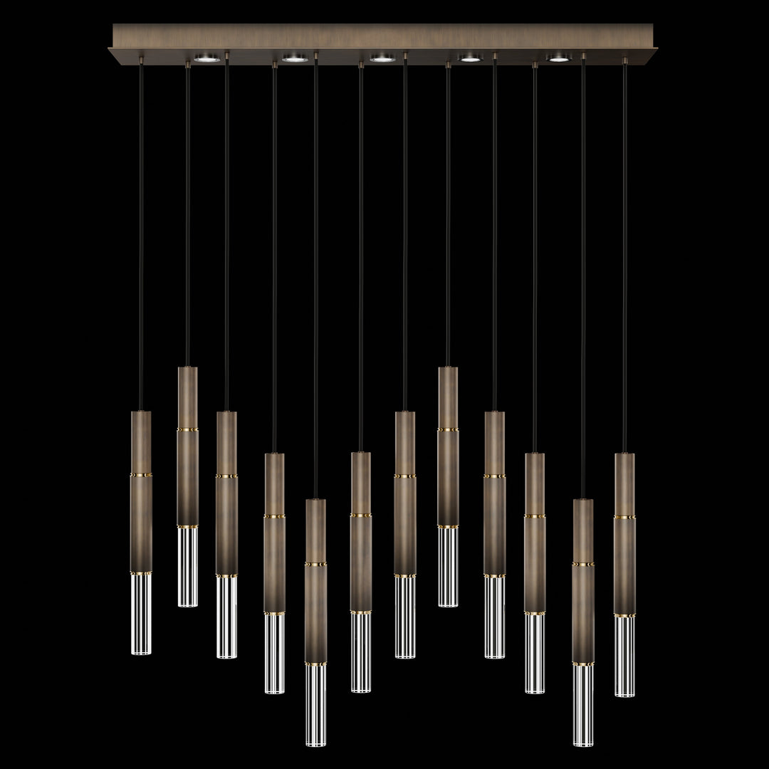 Fine Art Handcrafted Lighting Antonia 61"W Rectangular Pendant in Standard Bronze, Brass, No Parchment/Same as Finish (100019-210)