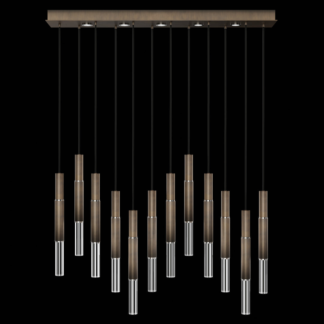 Fine Art Handcrafted Lighting Antonia 61"W Rectangular Pendant in Standard Bronze, Nickel, No Parchment/Same as Finish (100019-220)