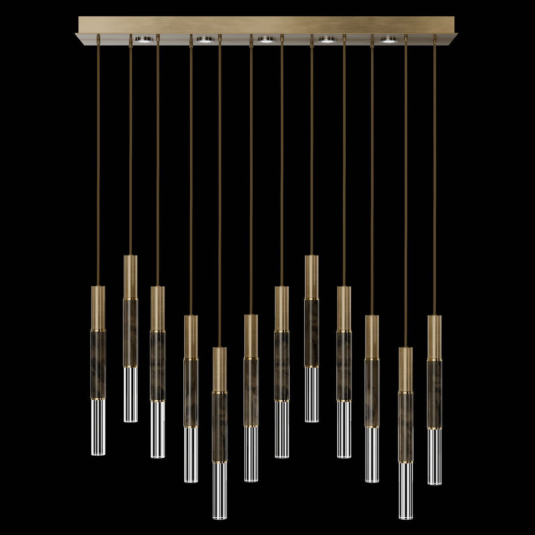 Fine Art Handcrafted Lighting Antonia 61"W Rectangular Pendant in Standard Gold Leaf, Brass, Charcoal (100019-311)