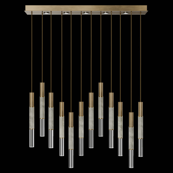 Fine Art Handcrafted Lighting Antonia 61"W Rectangular Pendant in Standard Gold Leaf, Brass, Smoke (100019-312)