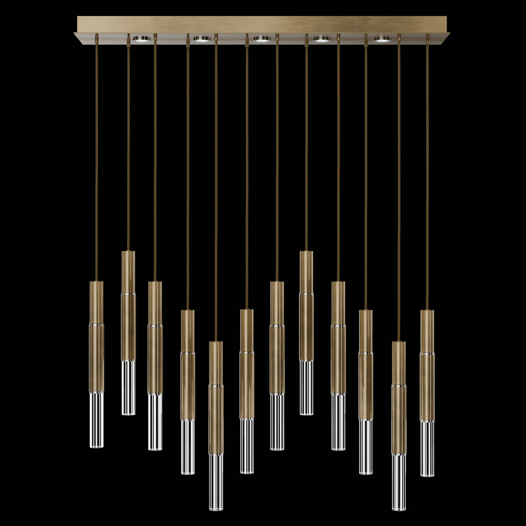 Fine Art Handcrafted Lighting Antonia 61"W Rectangular Pendant in Standard Gold Leaf, Nickel, No Parchment/Same as Finish (100019-320)