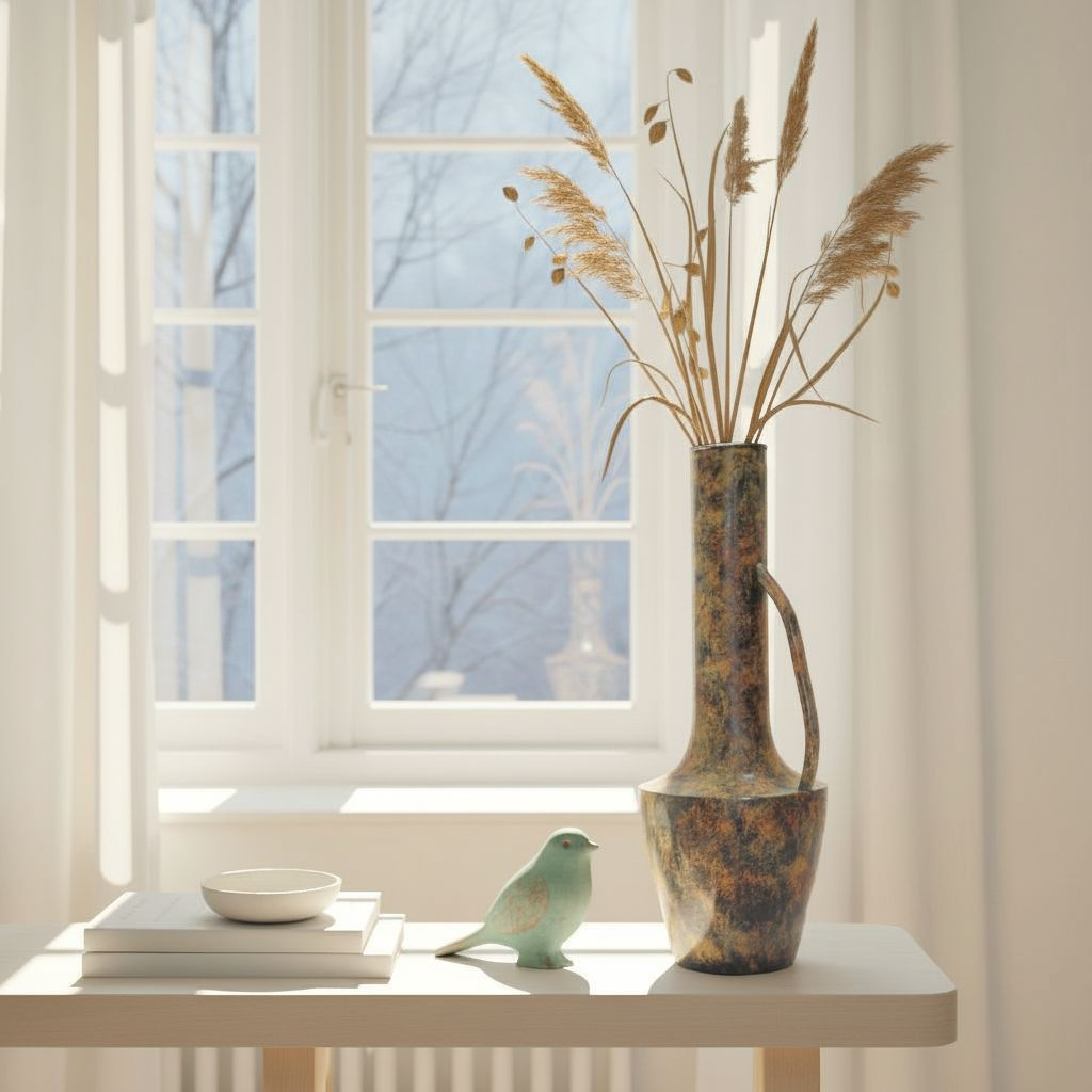 Howard Elliott Long Neck Strata Vase with Handle