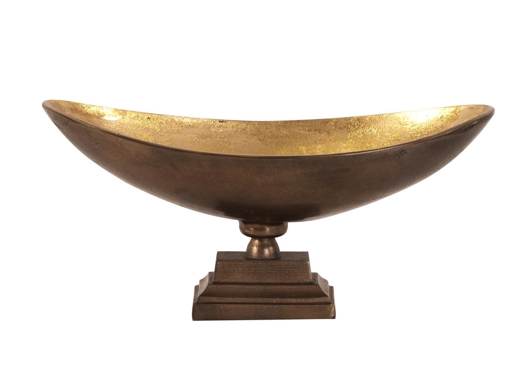 Howard Elliott Collection Oblong Bronze Footed Bowl with Gold Luster - Large