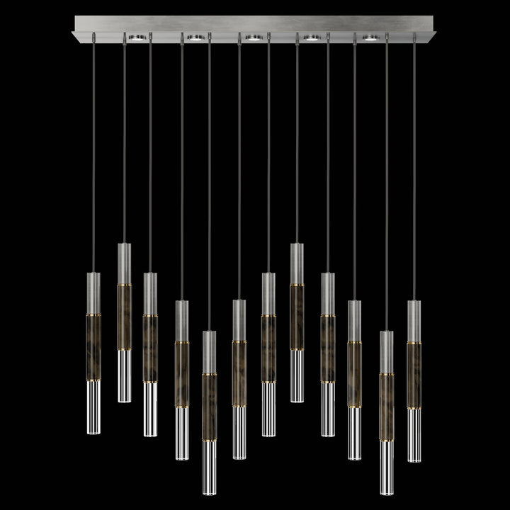 Fine Art Handcrafted Lighting Antonia 61"W Rectangular Pendant in Standard Silver Leaf, Brass, Charcoal (100019-411)