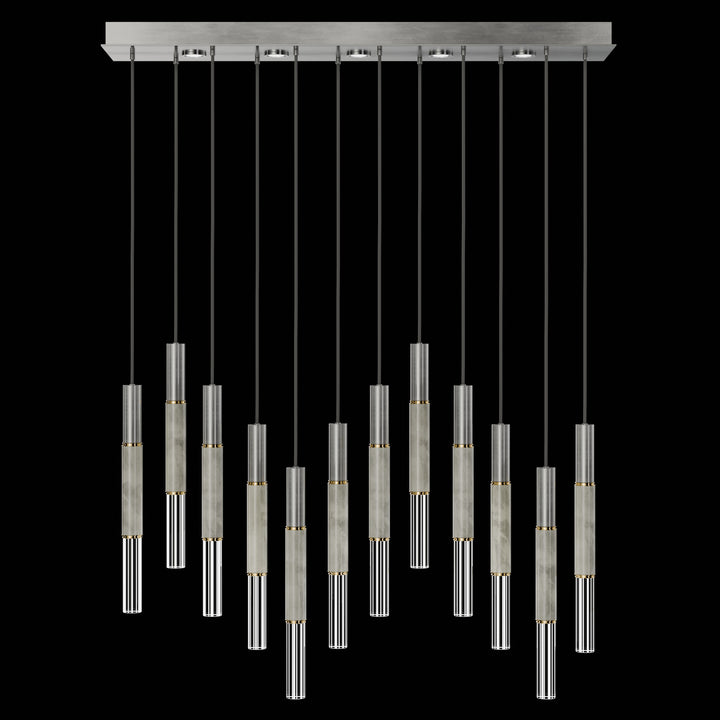 Fine Art Handcrafted Lighting Antonia 61"W Rectangular Pendant in Standard Silver Leaf, Brass, Smoke (100019-412)