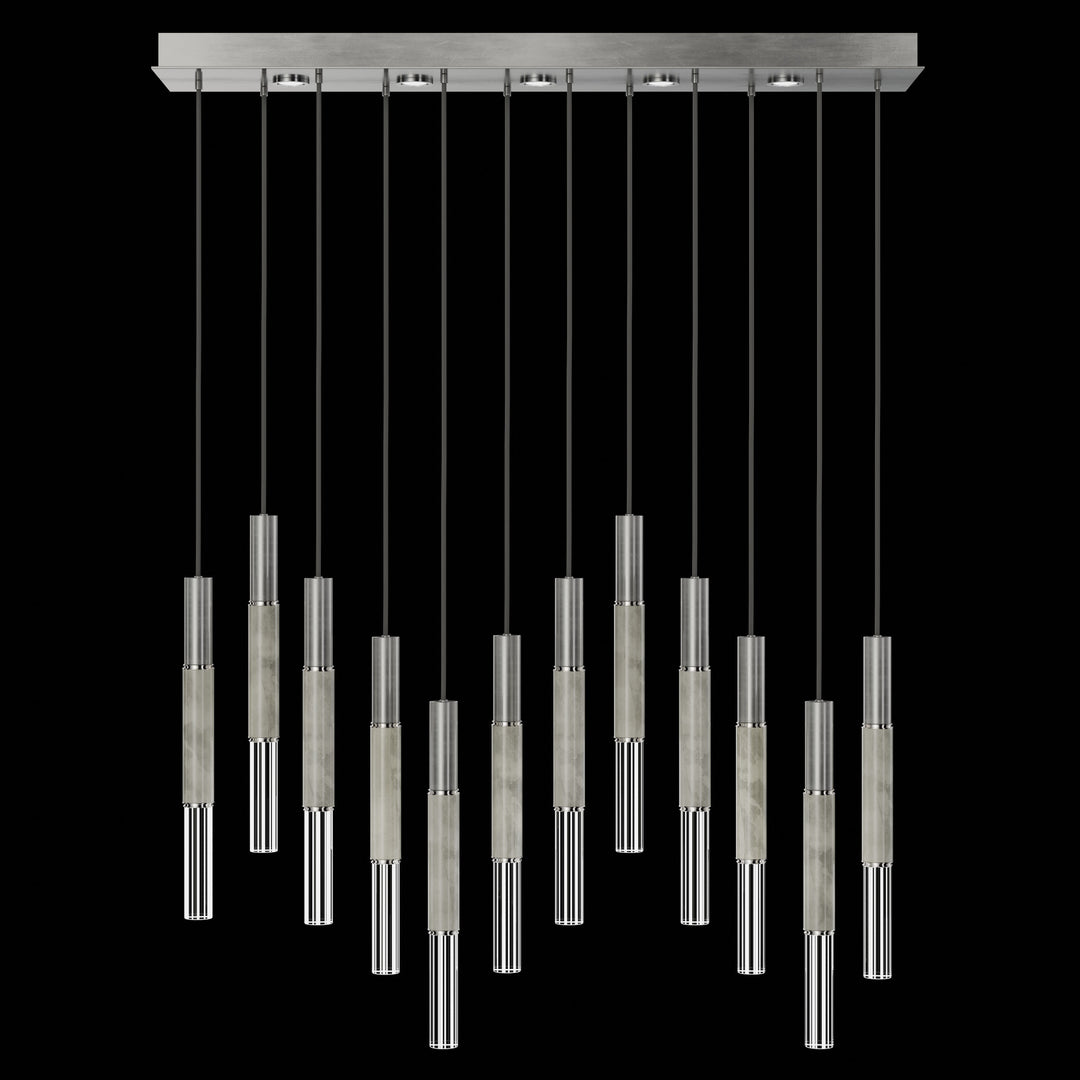 Fine Art Handcrafted Lighting Antonia 61"W Rectangular Pendant in Standard Silver Leaf, Nickel, Smoke (100019-422)