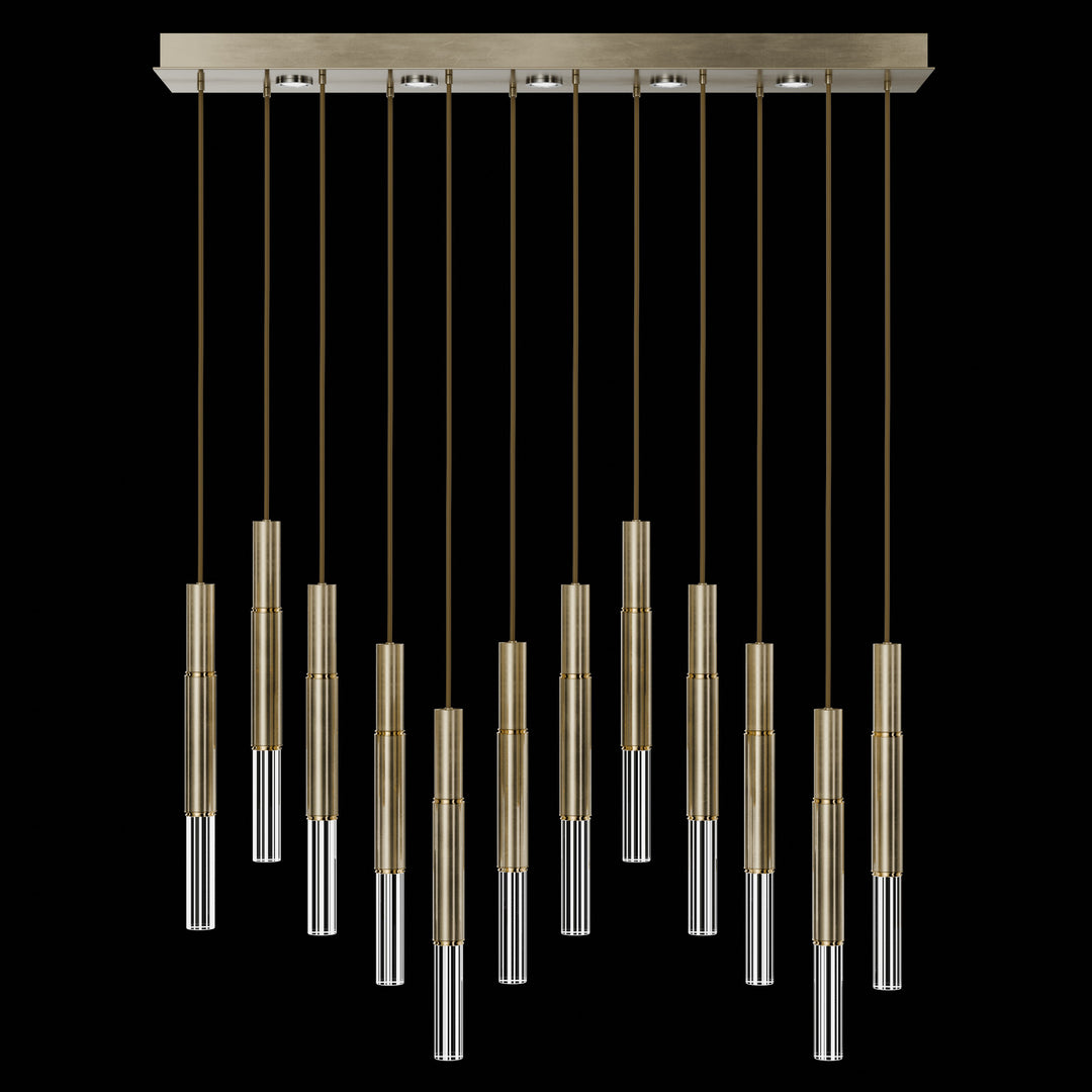 Fine Art Handcrafted Lighting Antonia 61"W Rectangular Pendant in Standard Soft Gold Leaf, Brass, No Parchment/Same as Finish (100019-510)