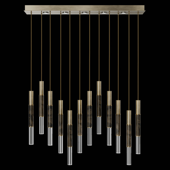 Fine Art Handcrafted Lighting Antonia 61"W Rectangular Pendant in Standard Soft Gold Leaf, Brass, Charcoal (100019-511)