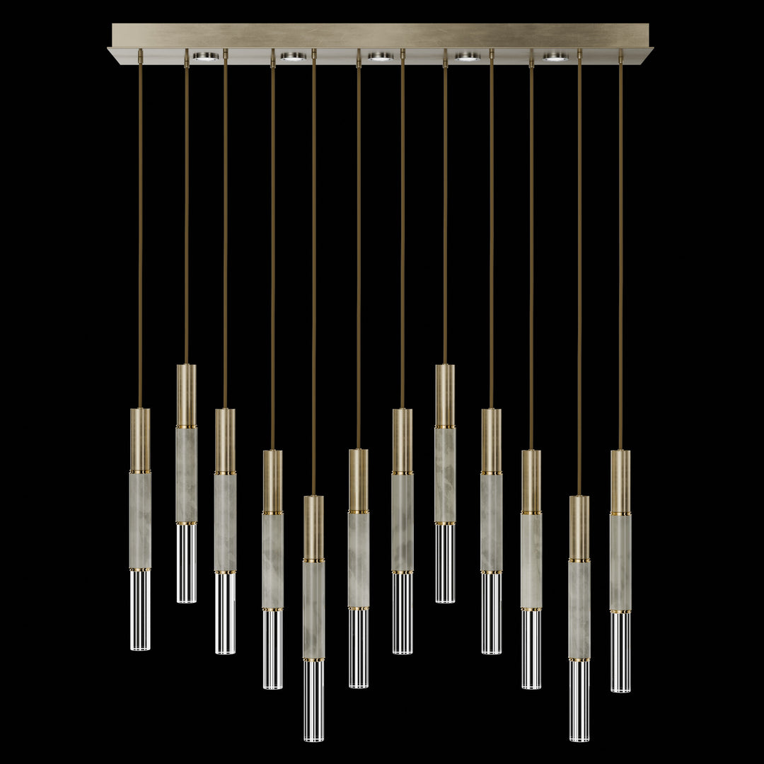 Fine Art Handcrafted Lighting Antonia 61"W Rectangular Pendant in Standard Soft Gold Leaf, Brass, Smoke (100019-512)