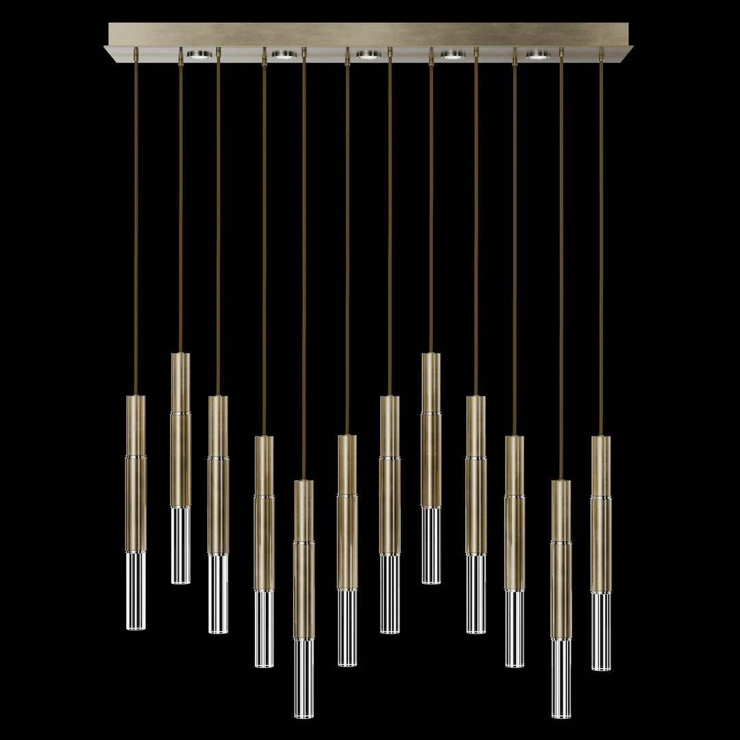 Fine Art Handcrafted Lighting Antonia 61"W Rectangular Pendant in Standard Soft Gold Leaf, Nickel, No Parchment/Same as Finish (100019-520)